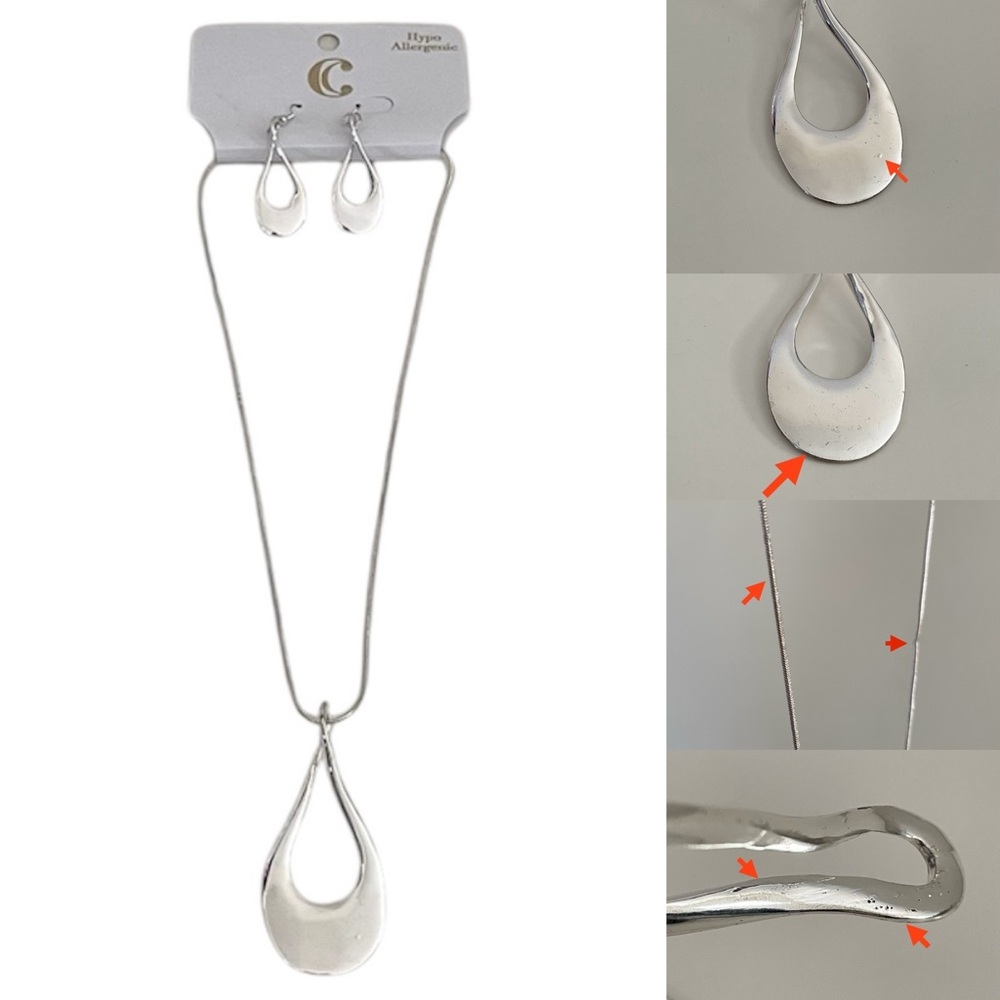 Charming Charlie Elegant Silver Metal Necklace and Earrings Jewelry Set